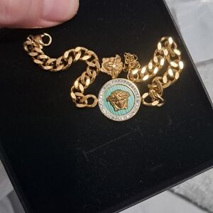 Versace Gold Bracelet with Green Medusa Charm